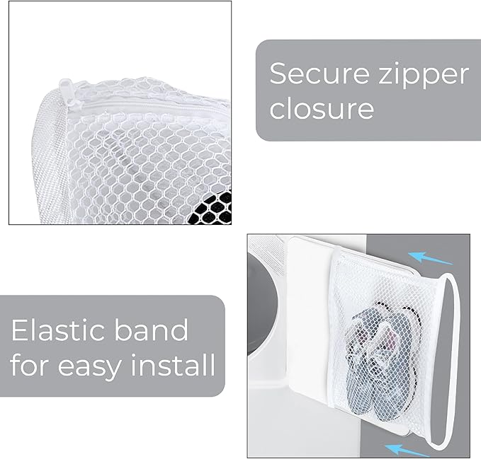 Smart Design Sneaker Dryer & Wash Bag w/ Elastic Straps - Durable Fabric - for Shoes, Clothing, & Laundry - Home Organization (15.5 x 15.5 Inch) [White]