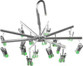 Drying Hanger, Hanging Drying Rack, Drip Hanger Stainless Steel with 16 Pegs for Laundry Underwear Socks, Quickly Remove Clothes from Hanger, Windproof, Folding Portable, (Green)