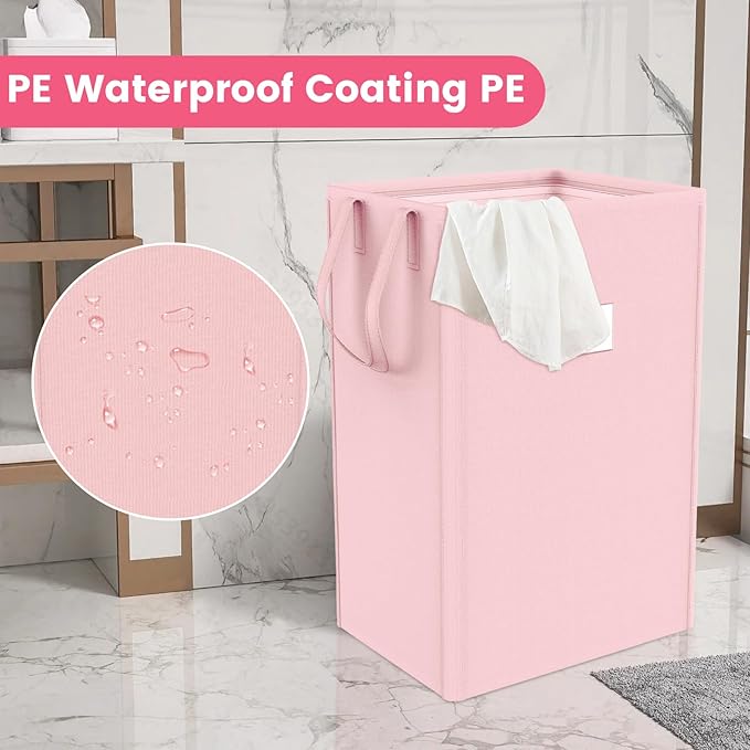 MCleanPin 220L Pink Laundry Hamper Large Collapsible Basket with Laundry Bags, Dirty Clothes Hamper,Laundry Basket with Handles,Washable Laundry Bags,Foldable Dorm Hamper for College (Rose Pink)
