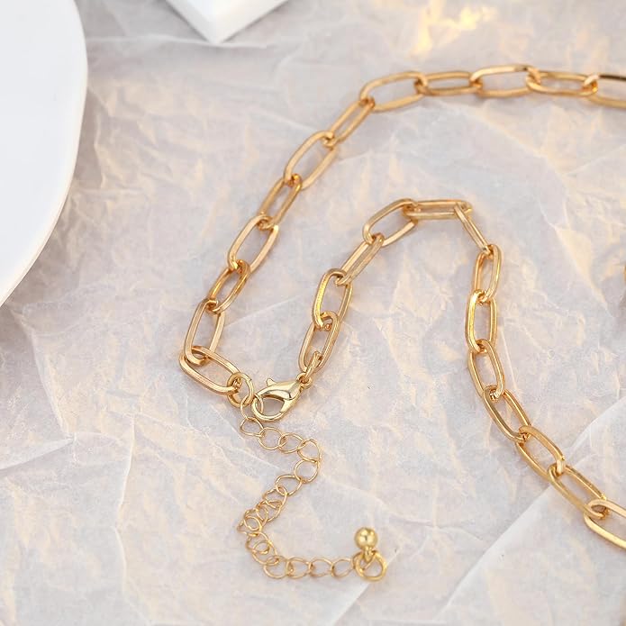 Chunky Gold Necklace for Women Gold Evil Eye Cowboy Pendant Necklace Dainty Paperclip Chain Vintage Luck Amulet Choker Necklaces Celestial Jewelry Gift