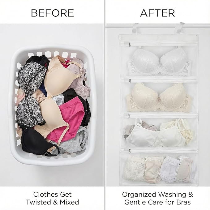 2 Pack Bra Laundry Bags for Washing Machine Bra Bags for Laundry 4-in-1 Mesh Bag for Washing, Drying, Storage and Dust Protection(A–D Cup Capacity)