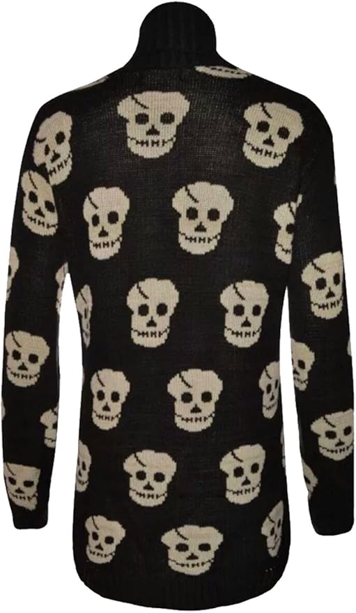 Thever Women Ladies Halloween Skull Skeleton Print Open Front Knitted Cardigan