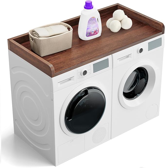 Washer Dryer Countertop, 27.5" Depth x 54" Width, Washer Dryer Wood Top for Laundry Room Organization, Melamine Countertop with Edge Rails