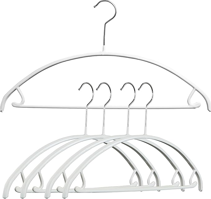 Mawa by Reston Lloyd Non Slip Metal Clothing Hanger, Smooth Shoulder Support with Skirt Hooks/Pant Bar, Model 42-U, White, Pack of 5