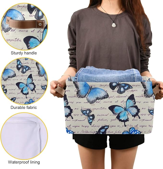 Butterflies Storage Baskets,Decorative Collapsible Rectangular Canvas Fabric Storage Bin for Home, 2PACK