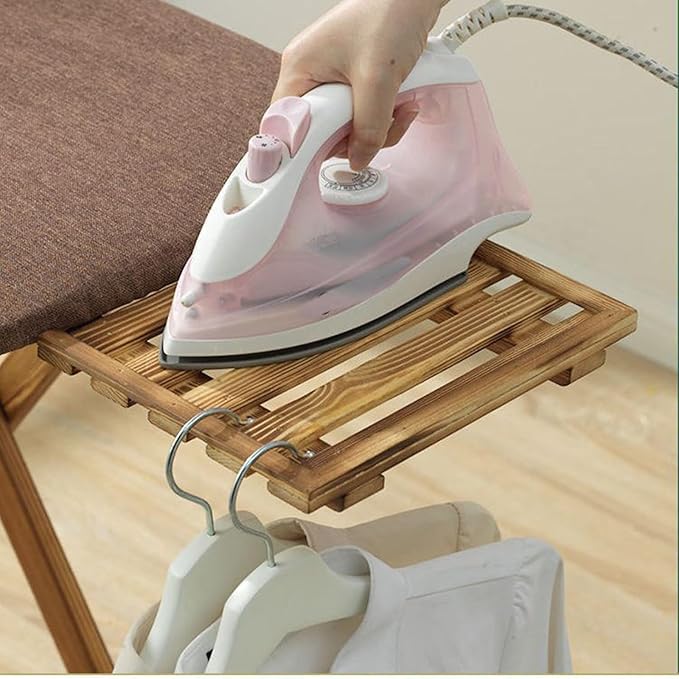 Premium Solid Wood Ironing Board with Foam Pad & Cotton Cover, Adjustable Height for Home Use(White)