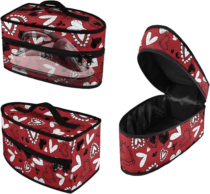 Red Love Heart Iron Storage Case for Valentine's Day Reusable Romantic Easy to Clean Iron Storage Bag with Zipper Handle