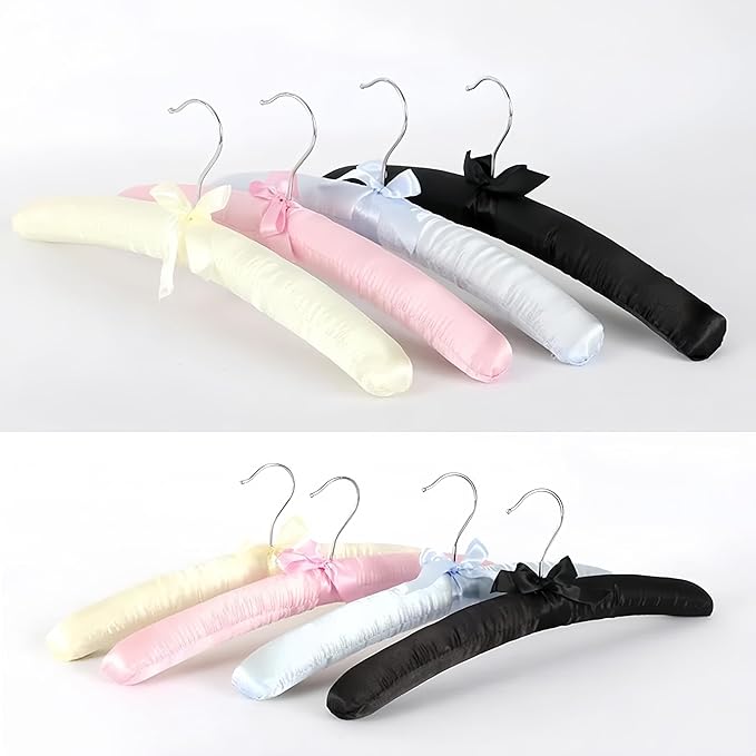 5 Pack Satin Padded Hangers for Women Clothing, Anti Slip Sponge Fabric Clothing Hangers Coat Racks for Sweater, Coat, Suit, Dress (Light Pink)