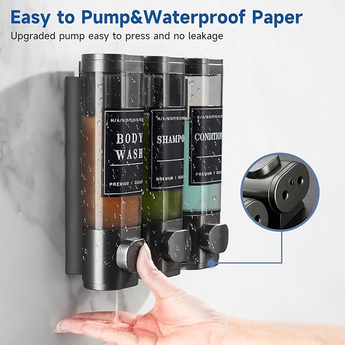 Shampoo and Conditioner Dispenser,Unisence Shower Dispenser 2 Chamber No Drill Wall-Mounted Shampoo Dispenser for Shower Wall Mounted Body Wash Dispenser for Bathroom Hotel Large Capacity,Silver