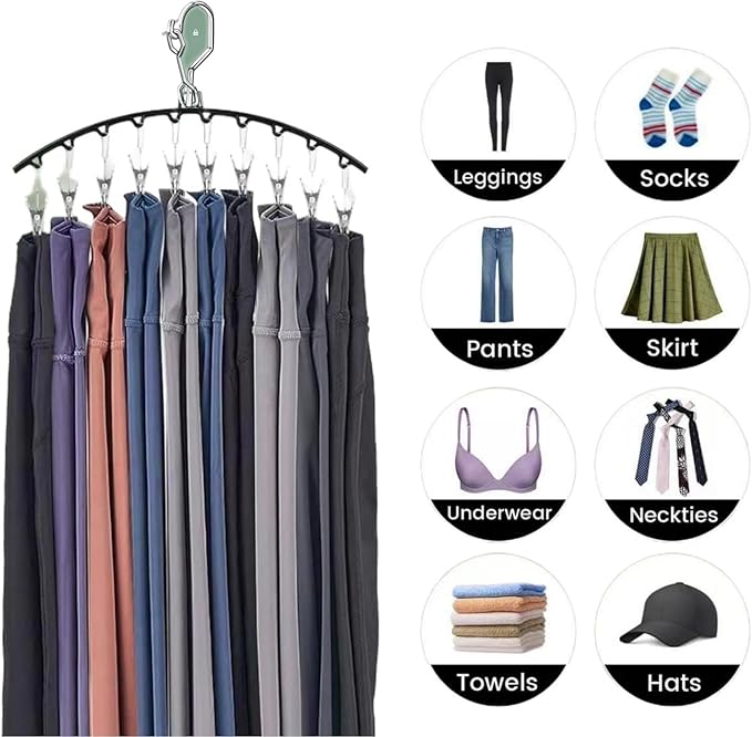 3Pack Metal Clips Pants Hanger,Legging Organizer for Closet, Lockable 30 Clips Hangers Space Saving Closet Organizers Multi Clip Hanger Black (Winproof Hook)