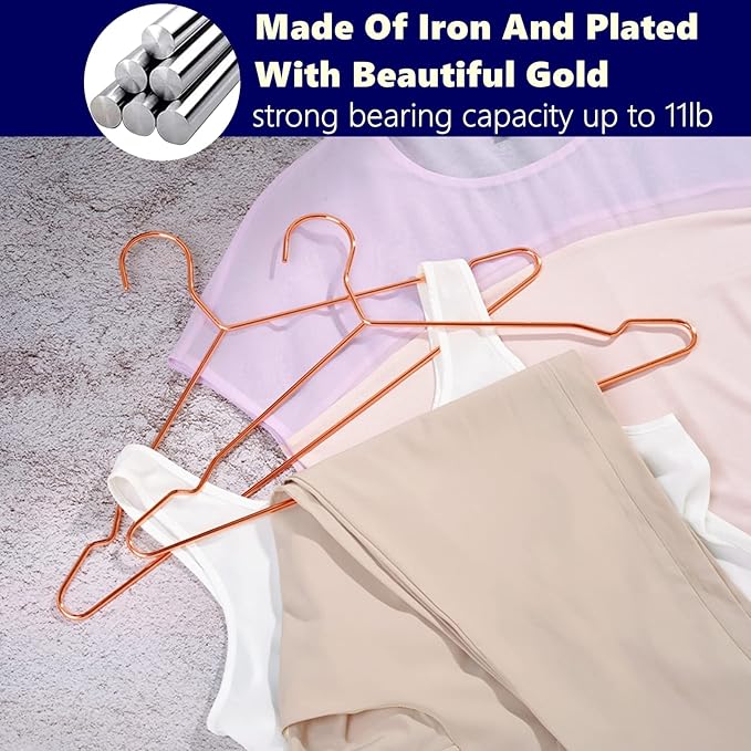 Amber Home 30 Pack 17" Rose Gold Strong Metal Hanger, Copper Clothes Hangers, Heavy Duty Coat Hangers, Standard Suit Hangers for Jacket, Shirt, Dress (Copper, 30)