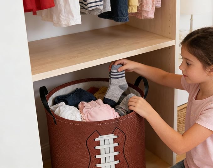 Kids Laundry Basket Football Hamper for Nursery Hamper Cute Kids Storage Bin Room Decor for Home(Football)