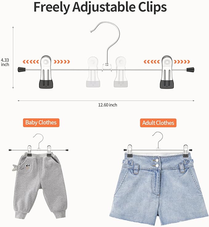 IEOKE Pants Hangers with Clips: 50 Pack Skirt Hangers for Women Metal Adjustable Trouser Hangers for Jeans Shorts Dress - Black