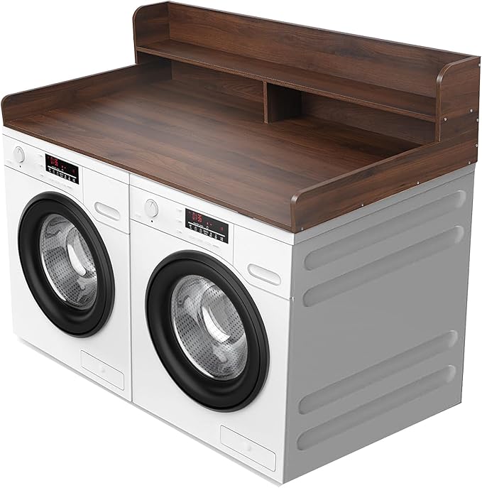 2-Tier Washer and Dryer Countertop, Wooden Washer Dryer Countertop, 27.5" Depth X 54" Laundry Countertop Over Washer and Dryer for Folding Clothes Over Washer and Dryer (Dark Walnut)