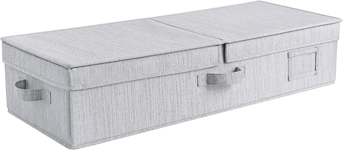 30" x 12" x 6.5" Large Under Bed Organizer with Double Folding Lid, Foldable Low Profile Stackable Drawer Organizer Bins Box for Blanket Shoe Bedroom, Grey