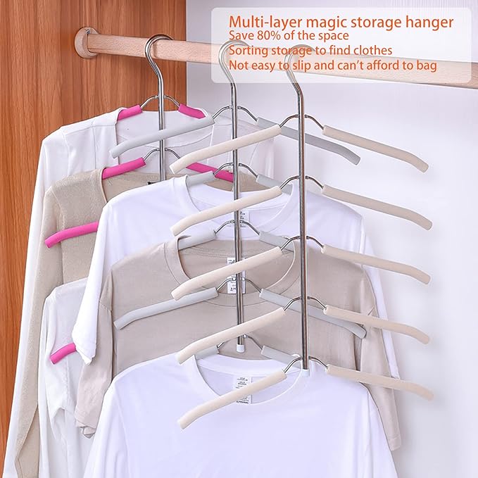 3 Pack 5 in 1 Hangers Blouse Tree Hangers Non Slip Space Saving Clothes Hanger Multi-Layer Clothes Hanger Stainless Steel Sweater Shirt Hanger Closet Storage Organizer(Black)
