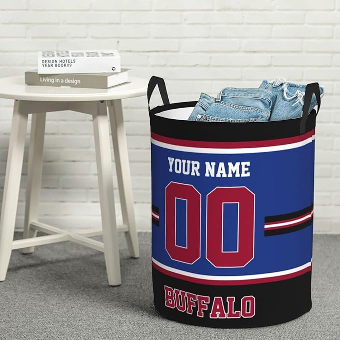 Custom Buffalo Laundry Hamper Personalized Laundry Basket Customized Name And Number Collapsible Storage Basket for Bedroom Bathroom Living Room Gifts