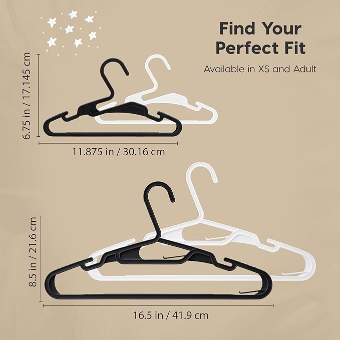 IRIS USA Lightweight Flexible Hangers 50 Pack, Made in USA, Plastic Clothes Hangers with Shoulder Grooves & Accessory Hooks, Dorm Apartment Essentials, Adult Hangers for Light Shirts Clothing, Black