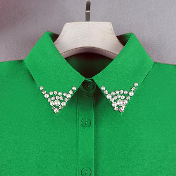 Chiffon Beading Half-Shirt Blouse Detachable Lace Fake Collars Dicky Collar Faux Collar for Women Girls