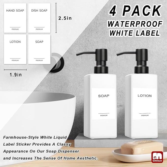 GMISUN White Soap Dispenser, Bathroom Hand Soap Dispenser, Glass Dispenser with Stainless Steel Pump, Kitchen Hand and Dish Soap Dispensers, 12 fl oz/350ml Liquid Refillable Soap and Lotion Bottle