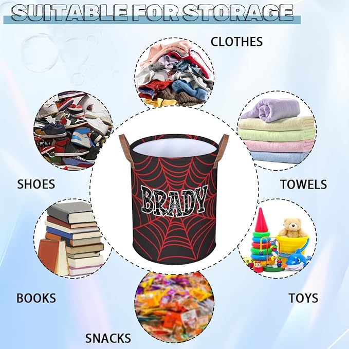 Spider Wed Personalized-Laundry-Hamper-Basket for Kids Custom Name Collapsible Storage Organizer Bin Dirty Clothes Toys Hamper for Boys Nursery in Laundry, Bedroom, Bathroom Wed-1