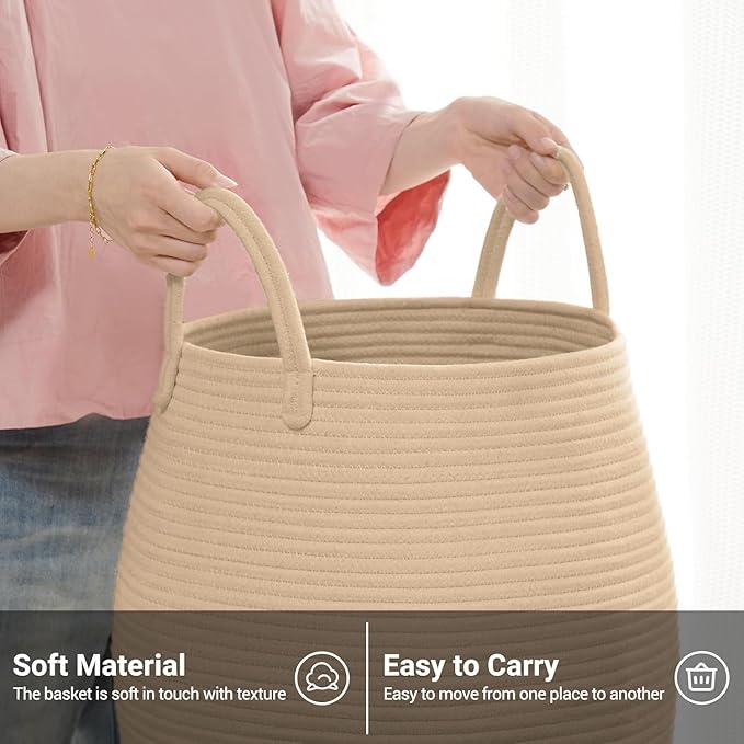 105L Extra Large Laundry Hamper Basket by Fiona's magic, Woven Tall Clothes Hamper for Storage Blanket, Toys and Dirty Cothes in Bedroom and Living Room Organizer, Jute Brown