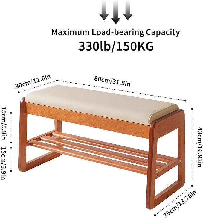 Wood Shoe Bench with Flip-Top Storage, 2-Tier Entryway Shoe Bench, 31.5in Shoe Rack with Cushion for Living Room, Cherry Wood Color YD-WD061C