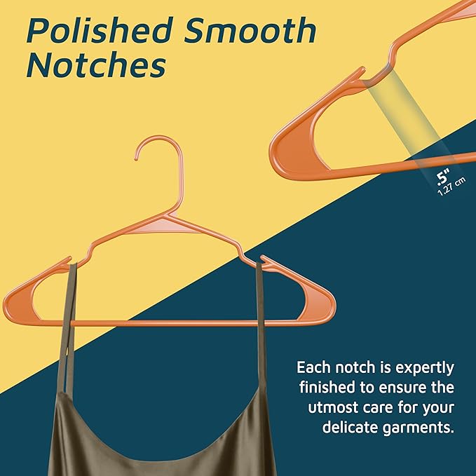 Lifemaster Plastic Clothes Hangers – Heavy Duty Hanger Set, for Organizing Clothes, Dresses, and Coat, Holds Up to 5 lbs, Space-Saving Hangers with Non-Slip Shoulder Grooves, Pack of 20, Orange