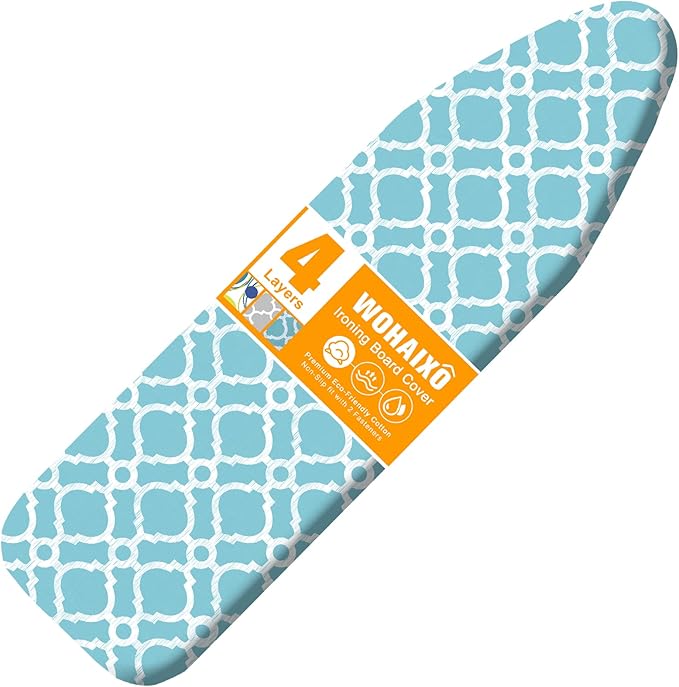 Ironing Board Cover and Pad, Standard Size 12" x 42" Iron Board Replacement Cover, 4 Layers Extra Thick Iron Board Cover Resist Scorching and Staining with Elastic Edge and 2 Fastener Straps