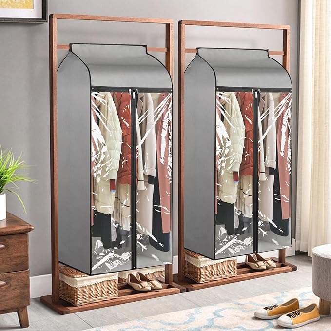 Univivi Hanging Garment Bags 54 inch Jumbo Garment Rack Cover Protector Well-Sealed Dress Bags for Closet Storage with Clear Windows for Suits Jackets Long Dresses(54 inch-2pcs)