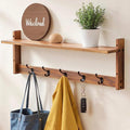 29Inch Wall Mounted Coat Rack with Hooks and Shelf - Large Rustic Wood Coat Hangers for Hats, Keys, Towels, Robes – Functional Entryway Wall Organizer for Bathroom, Kitchen, Mudroom – Brown
