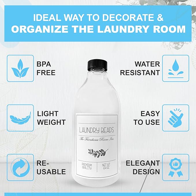 Laundry Beads Dispenser Bottle - Scent Beads Container for Laundry Room Organization - 1/2 Gallon BPA Free & PET Plastic Bottle for Laundry Beads with Waterproof Label - 64 oz