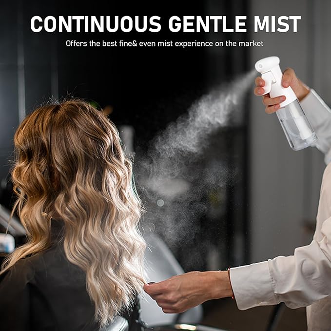 Spray Bottle For Hair, Continuous Mister Sprayer, Ultra Fine Mist Empty Spraying Water Bottles for Hairstyling, Barbers, Salons, Essential Oil Scents, Cleaning, Plants - White&White