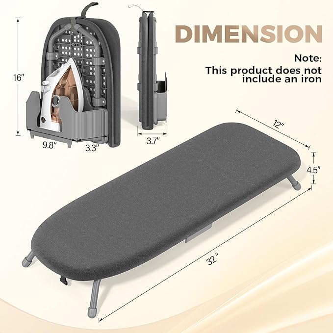 Kingboard Tabletop Ironing Board with Iron Holder, Small Iron Board with Heat Resistant Covers, Portable Mini Ironing Board with Non-Slip Feet for Home Travel, 12 * 32 Black