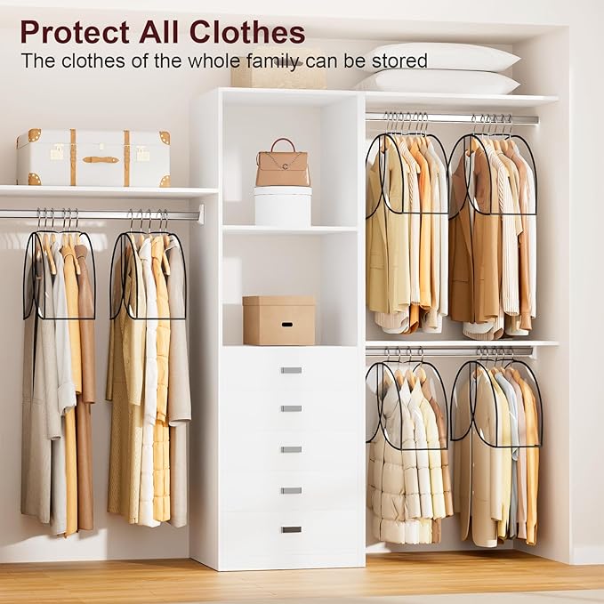 MISSLO 8" Gusseted Shoulder Cover 3-Pack Wide Garment Covers for Clothes Storage Clear Plastic Clothes Cover for Hanging Dustproof Clothes Protectors for Hanging Clothes for Suits, Shirts, Coats