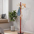 Wooden Coat Rack Freestanding with Resin Hooks, Adjustable Heavy Duty Stand for Hanging Coats, Bags, Hats, and Umbrellas in Living Room, Bedroom, Entryway (Begonia wood color)