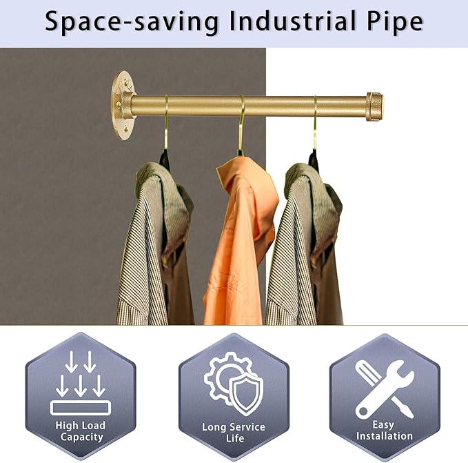 Sumnacon 2 Pack 12 Industrial Pipe Wall Mounted Clothing Rack Bar - Metal Garment Bracket Frame