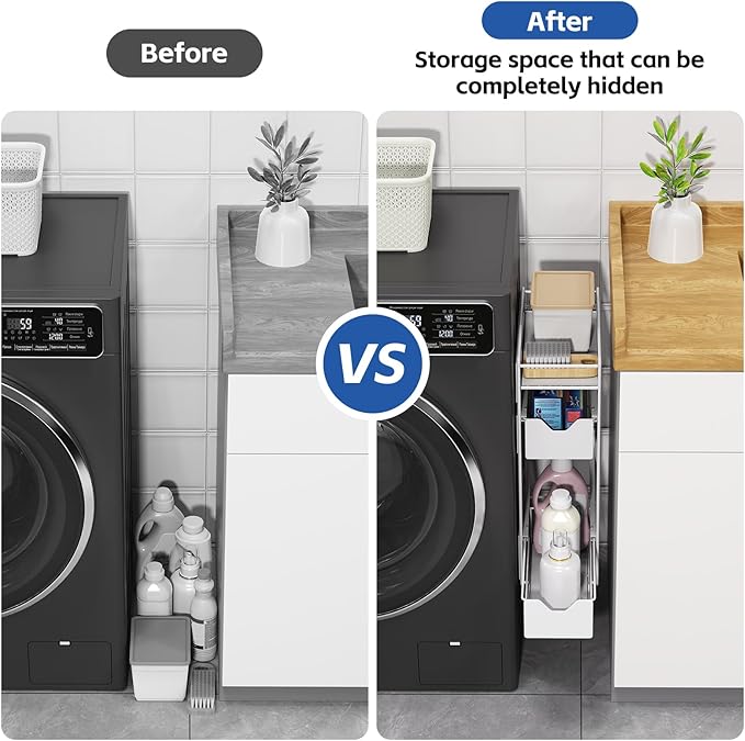 3 Tier Magnetic Shelves for Washing Machine with Pull Out Metal Drawer,Magnetic Spice Rack for Fridge,Magnetic Rack with no Installation, Versatile Storage Organizers for Home (White, 3 Tier)