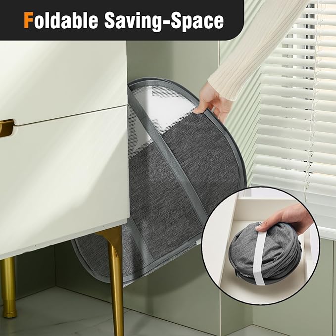 TECHMILLY Pop Up Foldable Laundry Basket, 90L Large Capacity Square & Tear Proof Laundry Hamper with Reinforced Handles for Dirty Clothes Storage in Dorm, Laundry Room, Bathroom, Grey(Fabric), 2 Pack