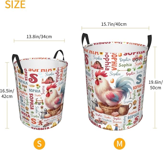 Personalized Farm Chicken Laundry Basket For Baby Kids Boys Girls Adult Custom Hamper Basket With Name For Bathroom Bedrooms Collapsible Baby Laundry Basket, Dirty Clothes Hamper With Handles