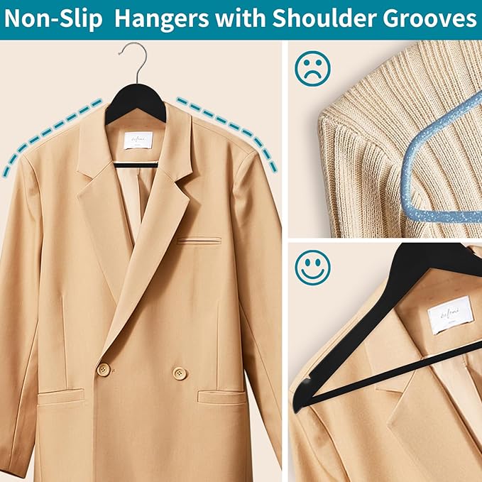 20 Pack Wooden Coat Hangers, 360° Swivel Hook, Suit Hangers with Anti-Slip Notches, Clothes Hangers for Jackets, Shirts, Dress, Black UAWY0520B