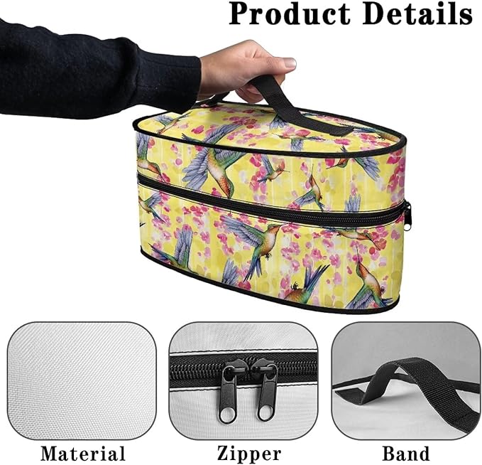 RCHSMod Hummingbird Cherry Blossom Print Steam Iron Case Zippered Iron Storage Bag with Handle Protective Travel Organizer