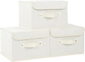 Fabric Storage Bins Cube Organizers with Flip-Top Lid and Handles,Storage Boxes for Organizing Home,Office,and Closet,Beige,3 Pack 10.2 X 7.9 X 6.7 in