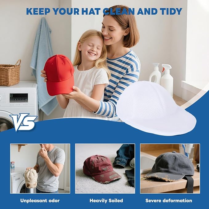 Upgraded Hat Washer Cage with Protective Mesh Bag, Durable Hats Cleaner for Caps, Hat Cleaner for Baseball Caps - Reusable, Fixed Holder, Prevents Deformation, Fits Most Hats, White 2 Pack