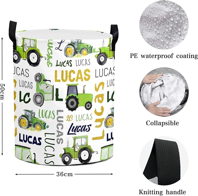 Truck Custom Name Laundry Hamper, Personalized Dirty Clothes Hamper Storage Basket with Name for Bathroom Bedrooms, Customized Name Circular Hamper with Handles for Baby Boys Girls Men Women
