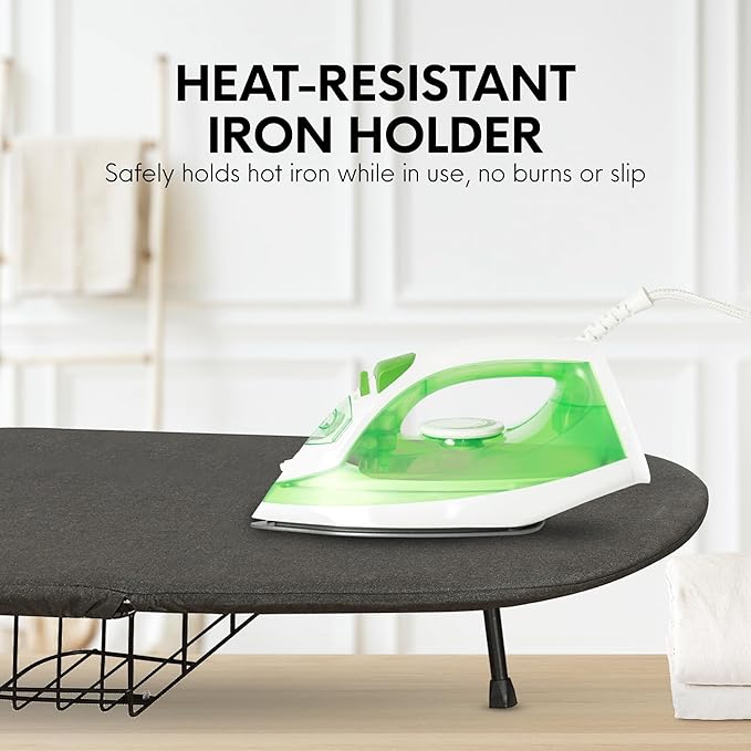 Ironing Board with Cover and Pad – Small Folding Board, Compact Tabletop Ironing Board Foldable with Padding, Portable Adjustable Heavy Duty Iron Board with Iron Holder for Clothes and Laundry