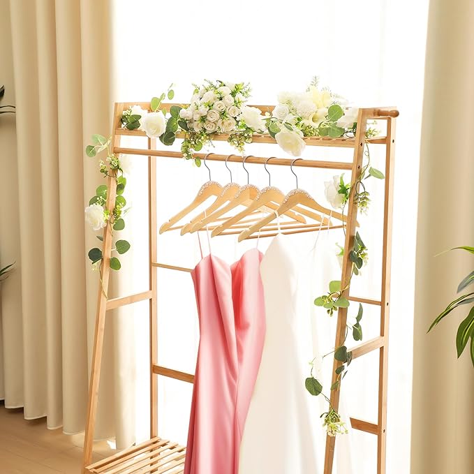 5 Pcs Bridal Dress Hanger Wooden Pearl Wedding Dress Bridal Hanger with Pearl Brown Wooden Wedding Party Gift (Wood Color,Stylish)
