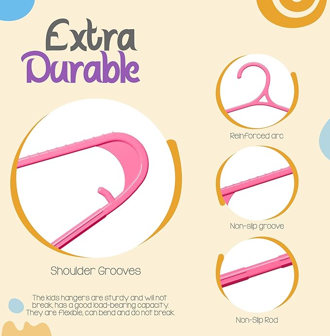 Utopia Home Kids Hangers 20 Pack - 11 Inch Plastic Baby Hangers for Closet - Childrens Hanger for Clothes & Infant Hanger for Closet - Non-Slip Shoulder Grooves, Strap Hooks & Pants Bar (Pink)