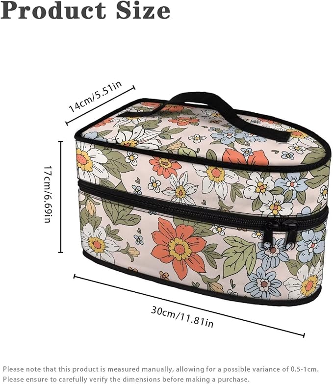 Pastoral Style Iron Portable Storage Bag for Travel or Storage Daisy Rose Iron Storage Case with Zipper Closure