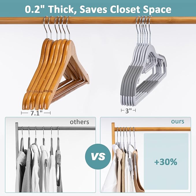 50-Pack Plastic Clothes Hangers, Space Saver, Non Slip, 360° Swivel Hook, 0.2 Inches Slim, Sturdy Heavy Duty Coat, Durable Hangers for Suits, Light and Dark Gray